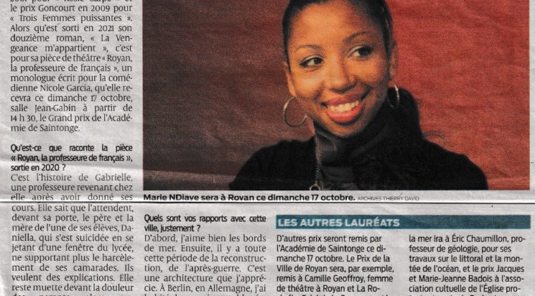 Marie N’Diaye : « J’avais mes habitudes à Royan »