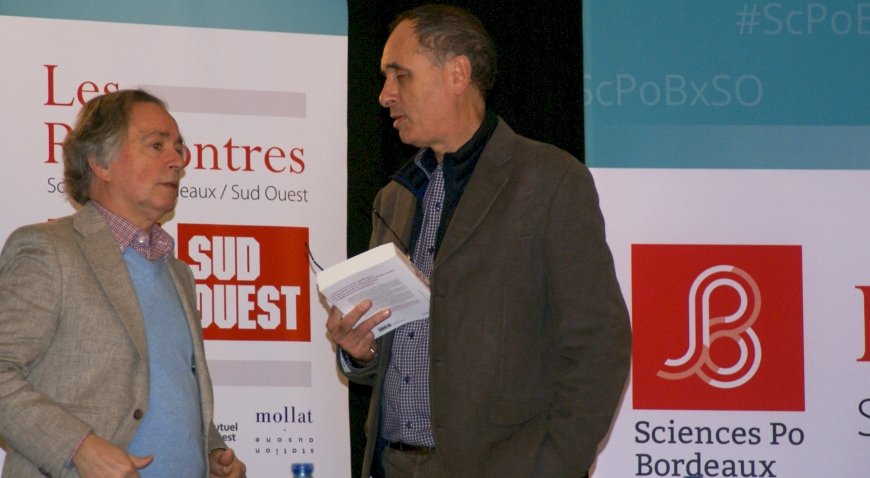 Rencontres Sciences Po Bordeaux – Sud-Ouest - Saintes , 20 février 2020 : Alain QUELLA-VILLEGER, académicien, et Christophe LUCET, rédacteur en chef de Sud-Ouest