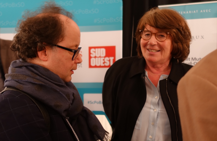 Rencontres Sciences Po Bordeaux – Sud-Ouest - Saintes , 20 février 2020 : Yves DELOYE, directeur de l'IEP de Bordeaux, et Marie-Dominique MONTEL, directrice de l’Académie de Saintonge