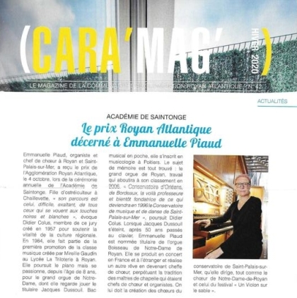 CARA'MAG' n°42, hiver 2020 : Le prix Royan Atlantique décerné à Emmanuelle Piaud