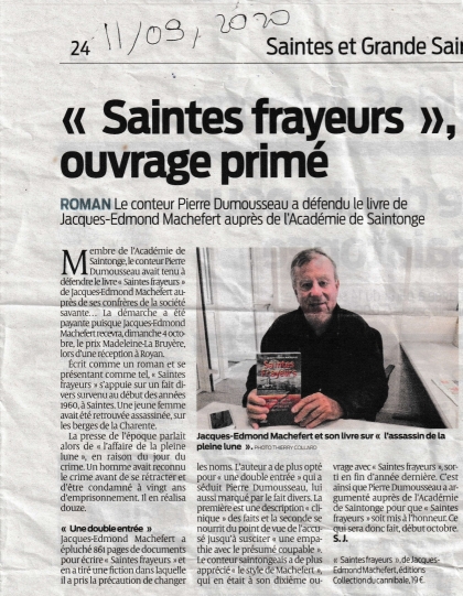 « Saintes frayeurs » (Jacques-Edmond Machefert), ouvrage primé