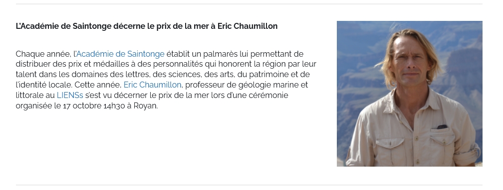 L’Académie de Saintonge décerne le prix de la mer à Éric Chaumillon
