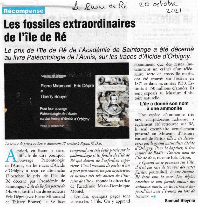 Le Phare de Ré, 20/10/2021 ; Les fossiles extraordinaires de l'Île de Ré